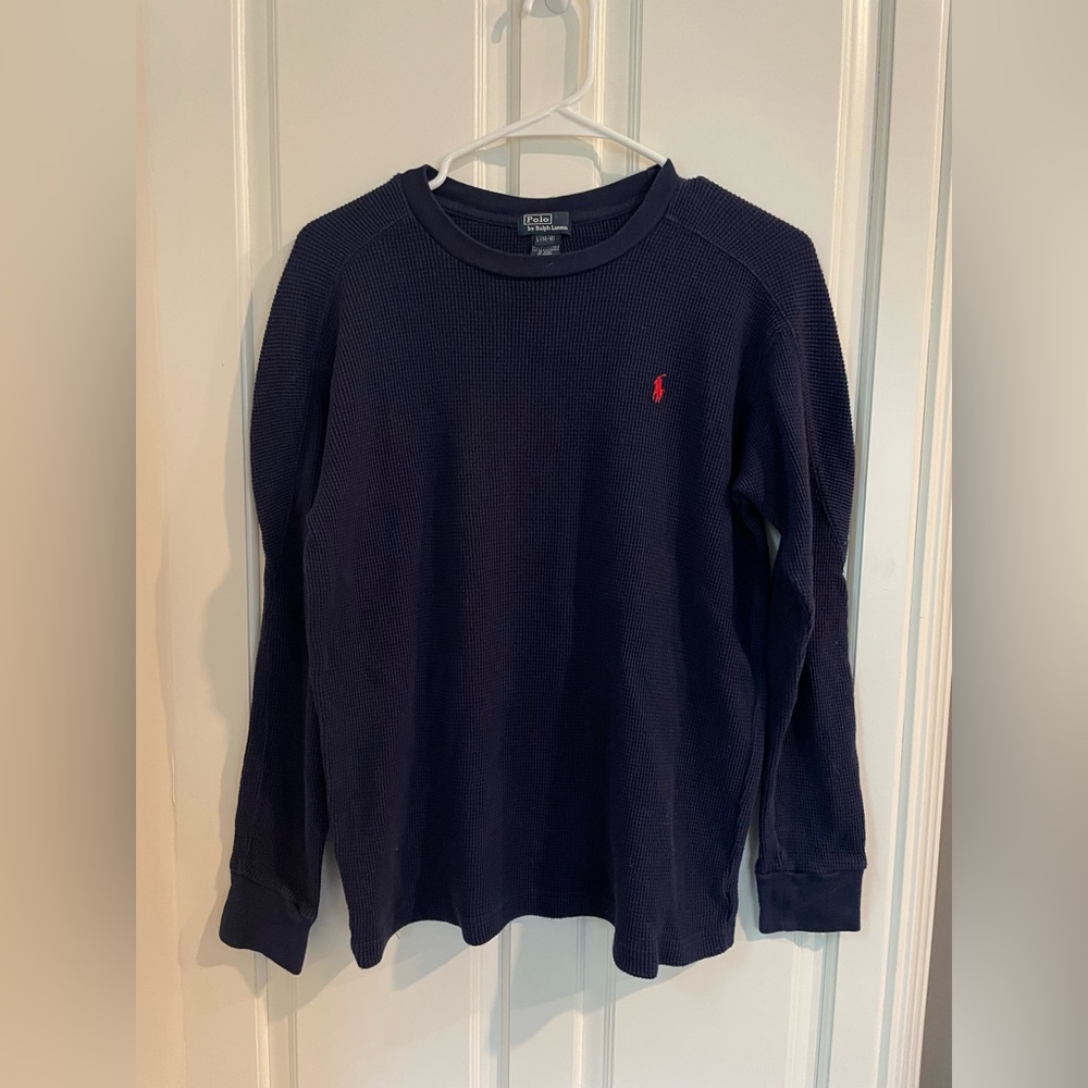 Kids Navy Blue Polo Ralph Lauren long sleeve waffle shirt. Size Large.